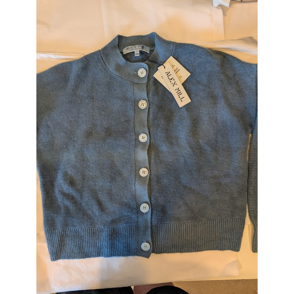 Alex Mill Nico Cardigan 100% Cashmere Light Indigo Hand Dyed Blue Sweater Medium